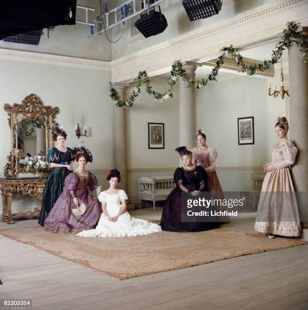 Actresses Keeley Hawes, Francesca Annis, Justine Waddell, Barbara Leigh-Hunt, Penelope Wilton and Rosamund Pike on the set of the BBC television...