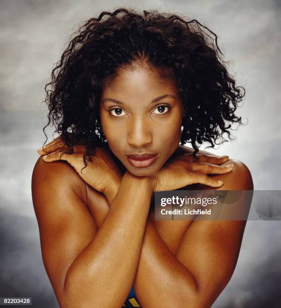 British heptathlete Denise Lewis, who won a Gold Medal at the 2000 Sydney Olympic Games, photographed in the Studio on 5th February 1999. .