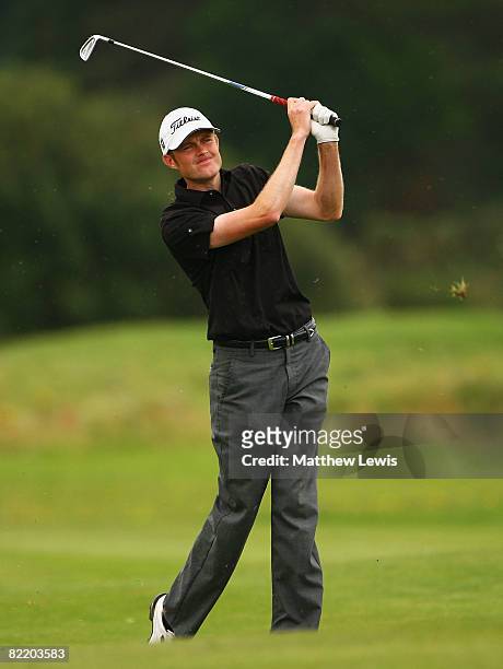Andrew Turner plays a shot from the 2nd fairway during the Final day of the RCW2010 Welsh Open PGA Championship at the Royal St David's Golf Club on...