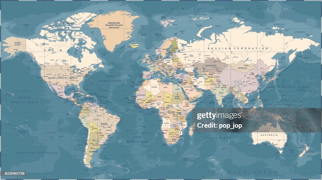 World Map Political Vintage Vector