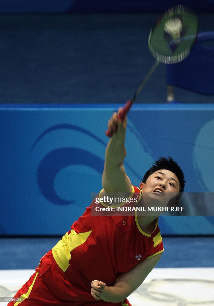 Badminton player Yu Yang of China hits a