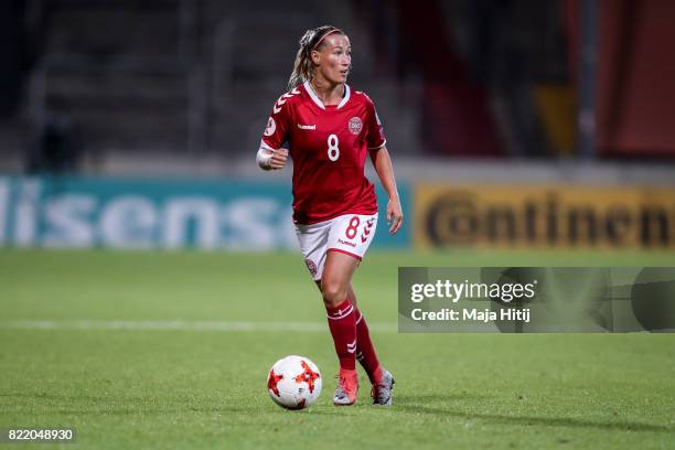 Theresa Nielsen of Denmark controls the ball during the Group A match between Norway and Denmark during the UEFA Women's Euro 2017 at Stadion De...