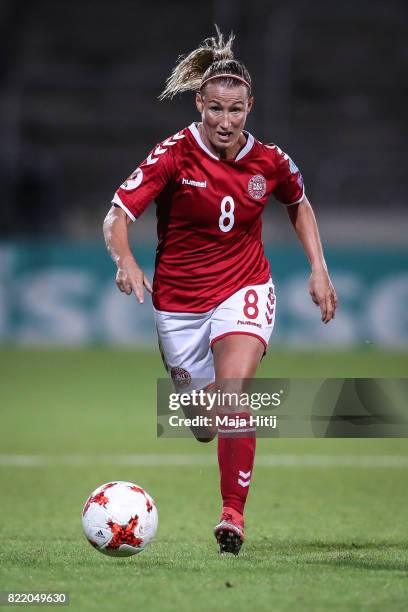 Theresa Nielsen of Denmark controls the ball during the Group A match between Norway and Denmark during the UEFA Women's Euro 2017 at Stadion De...