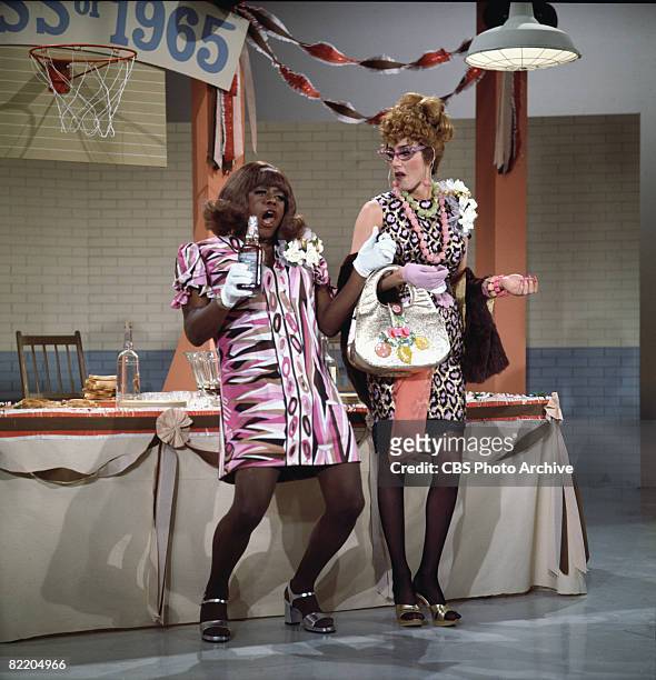 American comedian and actor Flip Wilson , in costume as his popular 'Geraldine' character, appear with American singer and actress Cher in a skit on...