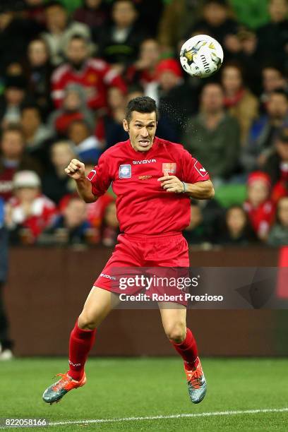 Luis Garcia of Liverpool Legends heads the ball during the match between the Liverpool Legends and the Manchester United Legends at AAMI Park on July...