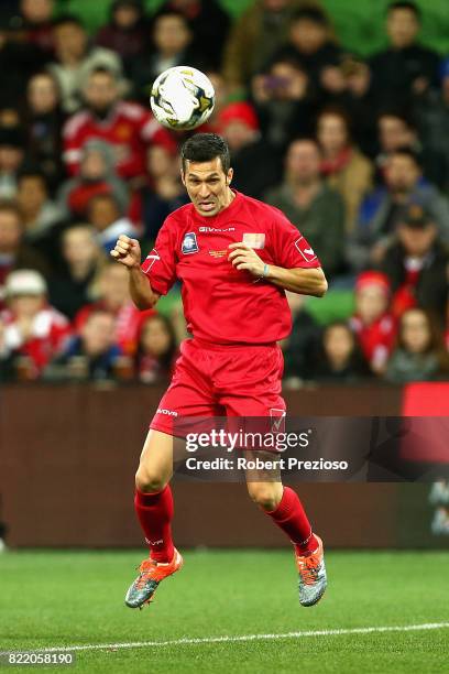 Luis Garcia of Liverpool Legends heads the ball during the match between the Liverpool Legends and the Manchester United Legends at AAMI Park on July...