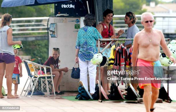 Queen Sofia and her grandson Felipe Juan Froilan and Irene Urdangarin are seen on July 24, 2017 in Palma de Mallorca, Spain.