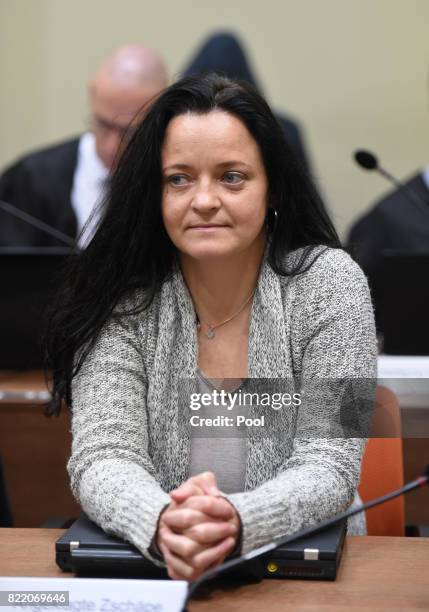 Beate Zschaepe, the main defendant in the marathon NSU neo-Nazi murder trial, attends court on the day federal prosecutors are expected to begin...