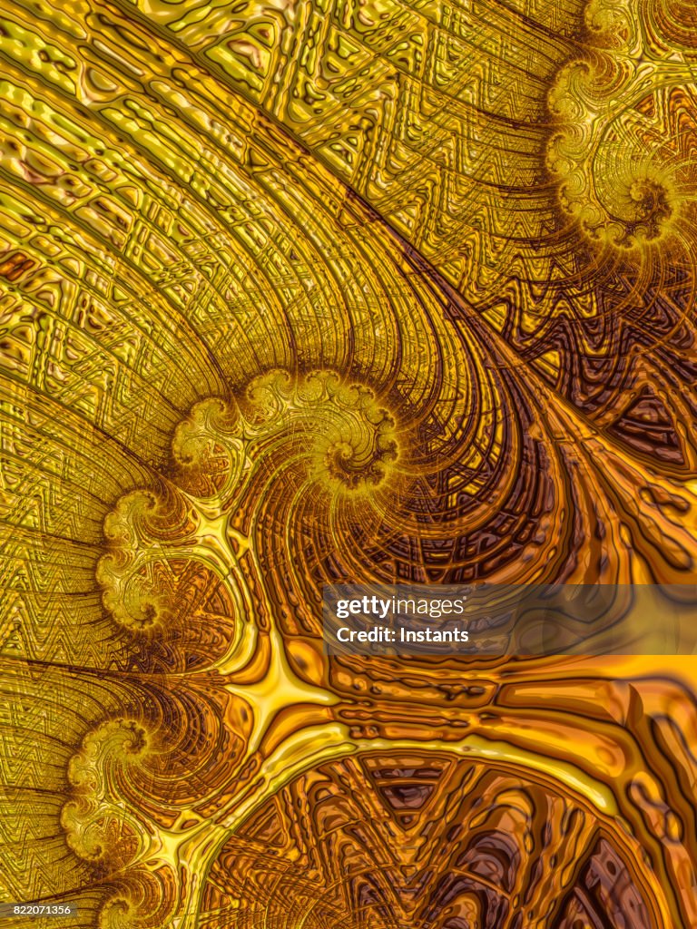 Ouro de alta resolução colorido fundo fractal, qual padrão lembra-se de uma tapeçaria de parede.