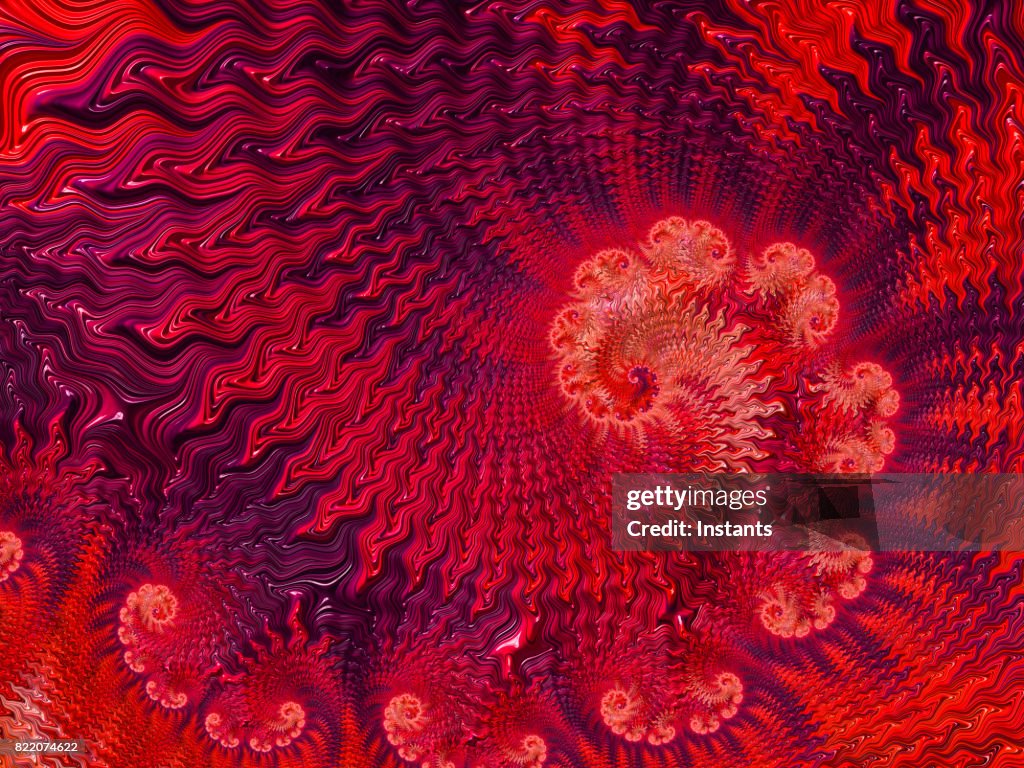 High resolution red and purple fractal background, which patterns remind those of a burning fire.
