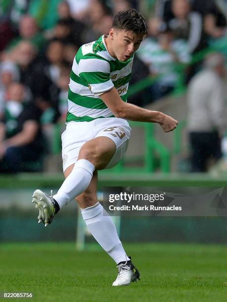 Kieran Tierney of Celtic in action during the UEFA Champions League Qualifying Second Round, Second Leg match between Celtic and Linfield at Celtic...