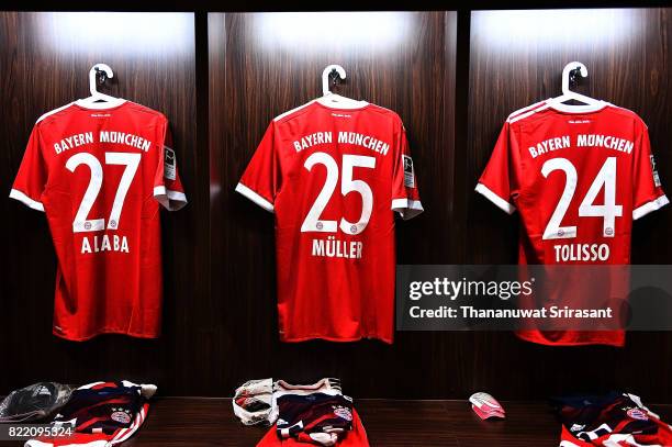 Bayern Munich player dressing room sets during the International Champions Cup match between Chelsea FC and FC Bayern Munich at National Stadium on...