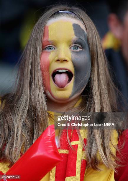 Young Belgium fan during the UEFA Women's Euro 2017 Group A match between Belgium and Netherlands at Koning Willem II Stadium on July 24, 2017 in...