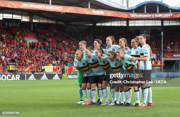 The Belgium first eleven during the UEFA Women's Euro 2017 Group A match between Belgium and Netherlands at Koning Willem II Stadium on July 24, 2017...