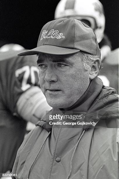 Head coach Chuck Knox of the Buffalo Bills looks on from the sideline during a game against the Miami Dolphins at Rich Stadium on November 12, 1978...