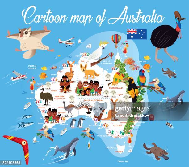 cartoon map of australia - australian culture stock illustrations