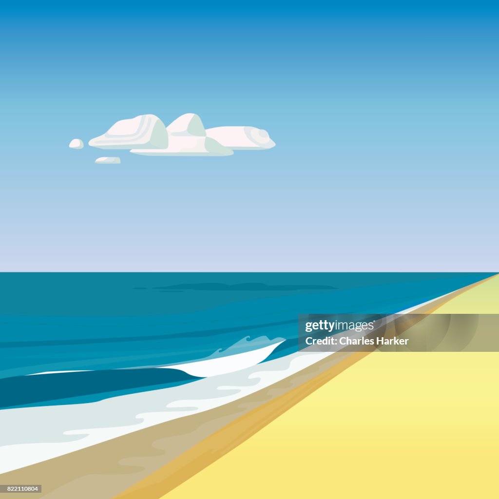 Beach by Ocean Illustration in Square Format