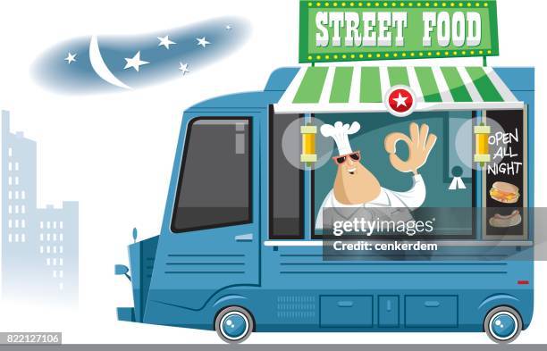 stockillustraties, clipart, cartoons en iconen met vintage voedsel vrachtwagen - street food cartoon