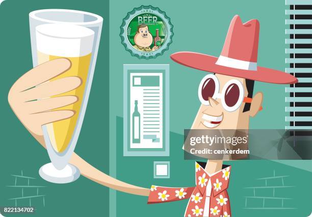 happy hour - man drinking alone stock illustrations