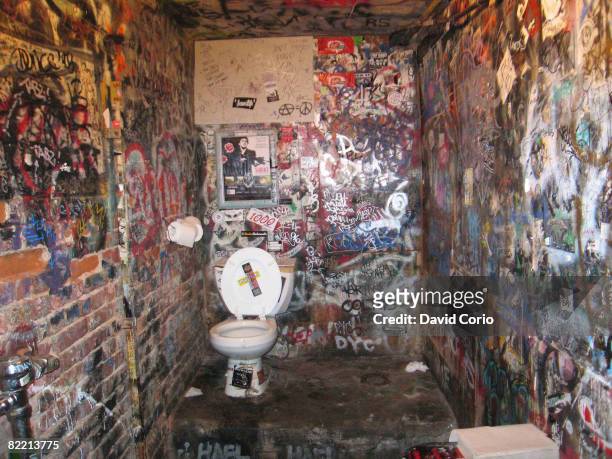 The toilets at the CBGB music club at 315 Bowery at Bleecker Street, New York City, ten days after the club closed down, 25th October 2006. In the...