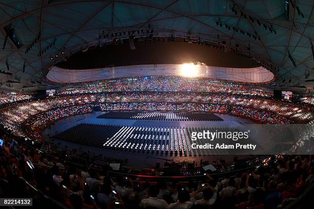 The countdown begins during the Opening Ceremony for the 2008 Beijing Summer Olympics at the National Stadium on August 8, 2008 in Beijing, China.