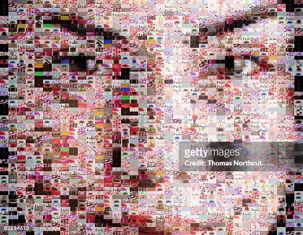 female beauty portrait made out of makeup imagery - image montage stock pictures, royalty-free photos & images
