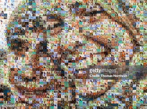 portrait of two people made out of family imagery - mosaic stockfoto's en -beelden