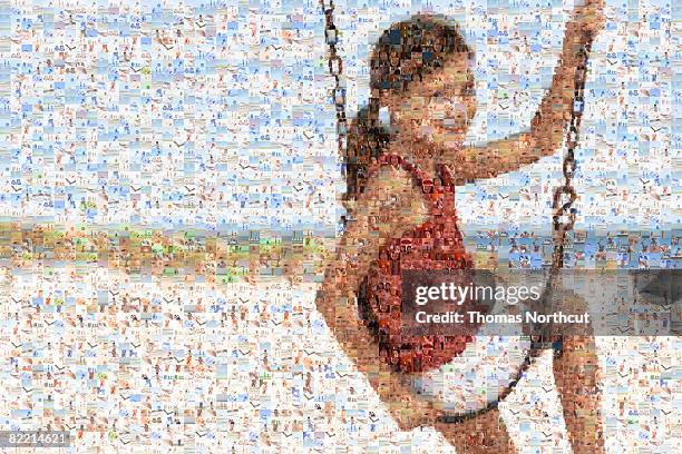 mosaic of child near beach - mozaiek stockfoto's en -beelden