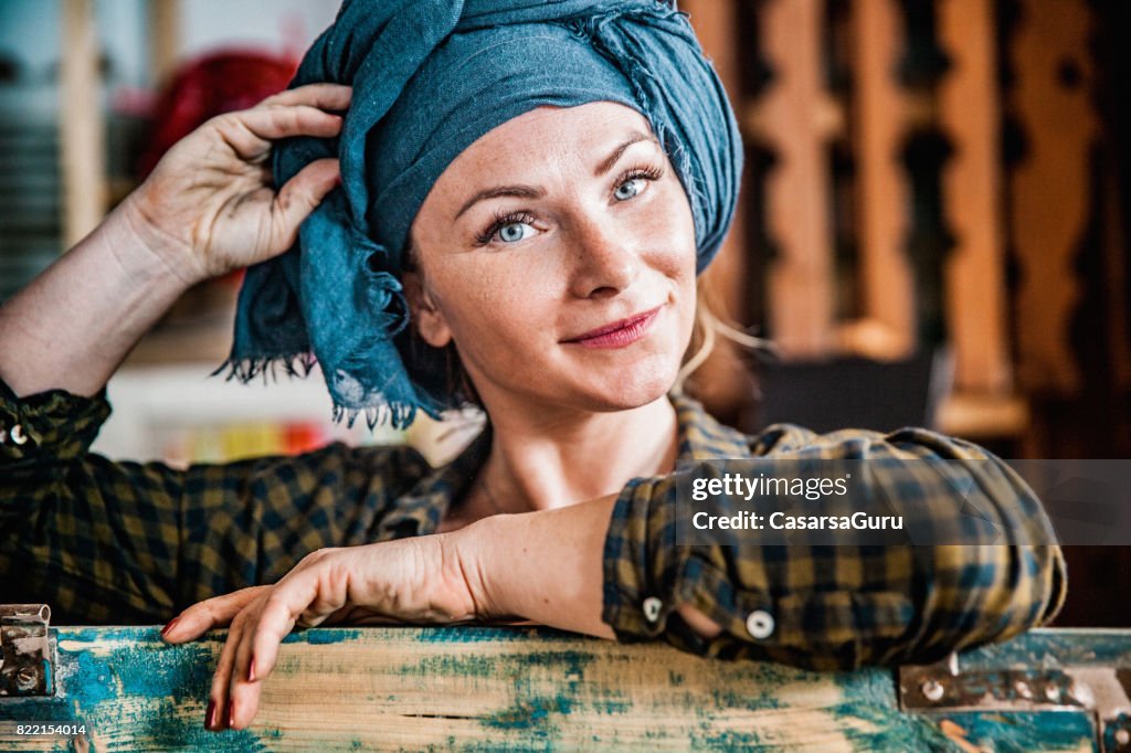 Portrait of Beautiful Young Restorer Woman