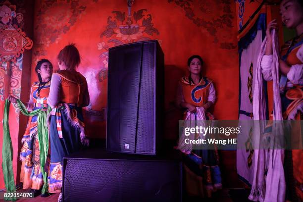 Tibetan actors are see backstage in Tibetan Bar on July 22 ,2017 in Litang County, southwest of Garze Tibetan Autonomous Prefecture, Sichuan, China....