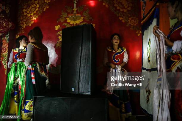 Tibetan actors are seen backstage in Tibetan Bar on July 22 ,2017 in Litang County, southwest of Garze Tibetan Autonomous Prefecture, Sichuan, China....