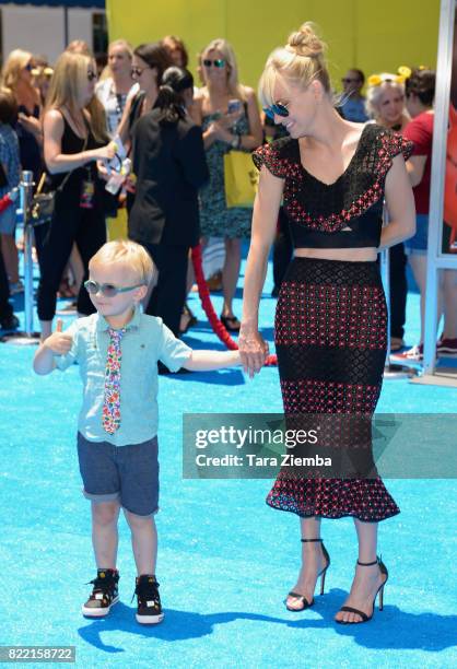 Actress Anna Faris and son Jack Pratt attend the premiere of Columbia Pictures and Sony Pictures Animation's 'The Emoji Movie' at Regency Village...