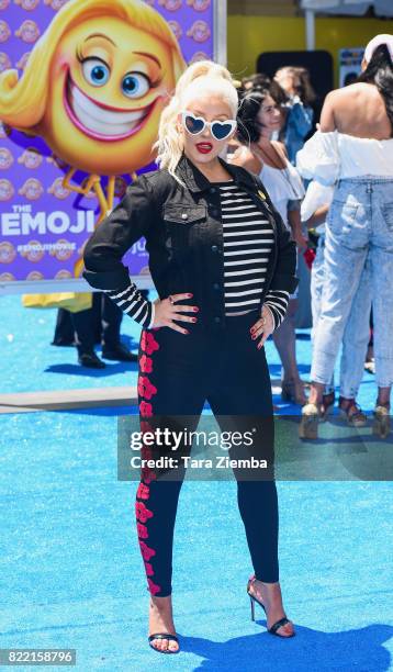 Singer Christina Aguilera attends the premiere of Columbia Pictures and Sony Pictures Animation's 'The Emoji Movie' at Regency Village Theatre on...