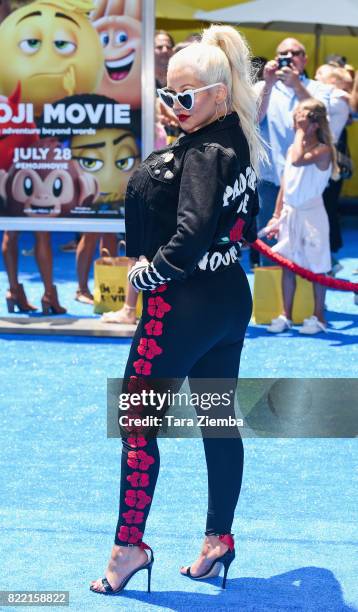 Singer Christina Aguilera attends the premiere of Columbia Pictures and Sony Pictures Animation's 'The Emoji Movie' at Regency Village Theatre on...