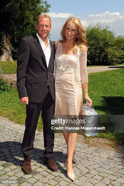 Oliver Gross and Renata Kochta attend the wedding of Designer Sarah Kern and Goran Munizaba at Blutenburg Castle on August 8, 2008 in Munich,...