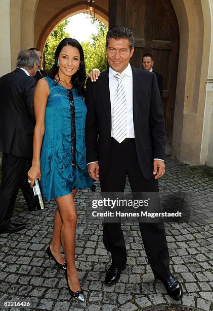 Designer Joana Danciu and Thomas Jirgens attend the wedding of Designer Sarah Kern and Goran Munizaba at Blutenburg Castle on August 8, 2008 in...