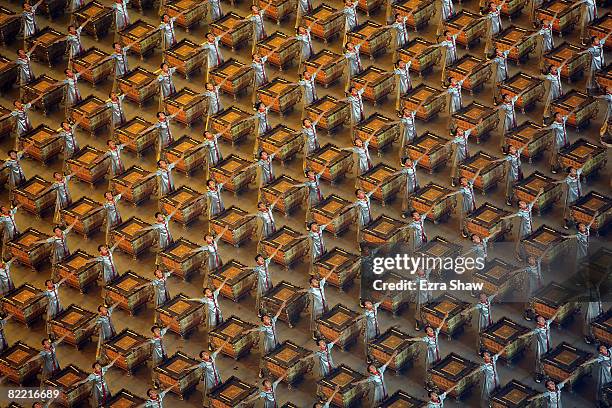 Drummers perform during the Opening Ceremony for the 2008 Beijing Summer Olympics at the National Stadium on August 8, 2008 in Beijing, China.