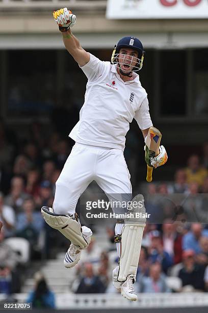 Kevin Pietersen of England celebrates his century during day two of the 4th npower Test Match between England and South Africa at The Brit Oval on...