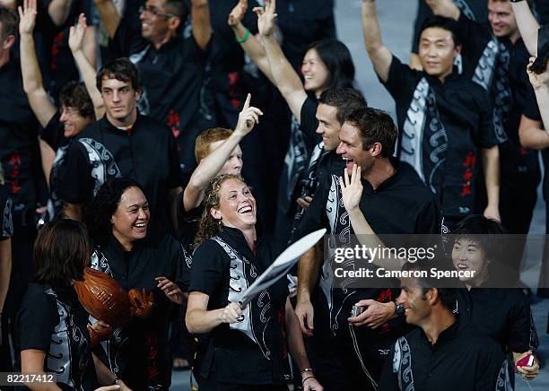 The New Zealand delegation enters the stadium during the Opening Ceremony for the 2008 Beijing Summer Olympics at the National Stadium on August 8,...