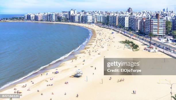 high angle view of pocitos beach, montevideo, uruguay - montevideo photos et images de collection
