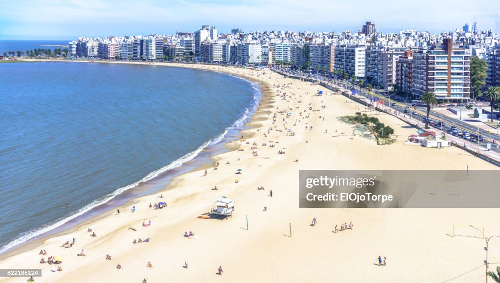 High angle view of Pocitos beach, Montevideo, Uruguay