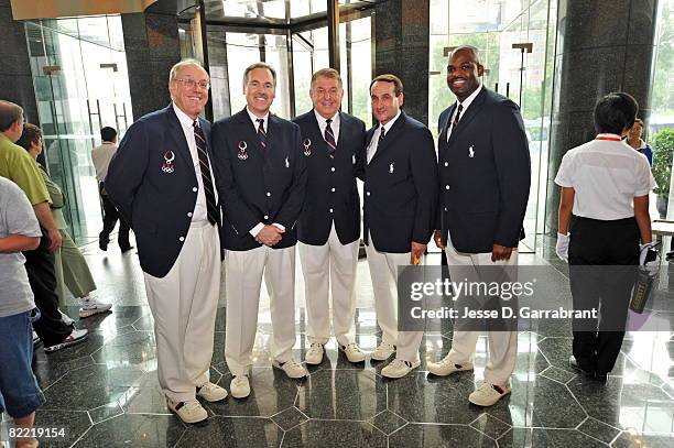 Assistant Coaches Jim Boehim, Mike D'Antoni, Managing Director Jerry Colangelo, Head Coach Mike Krzyzewski and Nate McMillan of the U.S. Men's Senior...