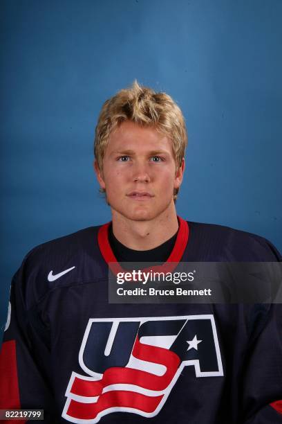 Colin Wilson poses during a portrait session at the USA Hockey National Junior Evaluation Camp on August 8, 2008 at the Olympic Center in Lake...