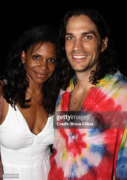 Audra McDonald and Will Swenson pose at the Opening Night After Party for "Hair" at Shakespeare in the Park at the Belvedere Castle on August 7, 2008...