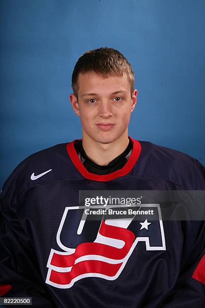 Drayson Bowman poses during a portrait session at the USA Hockey National Junior Evaluation Camp on August 8, 2008 at the Olympic Center in Lake...