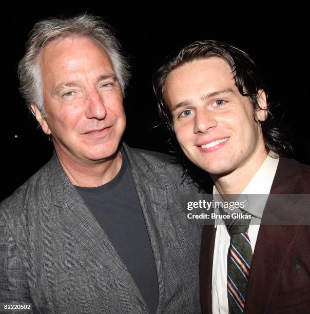Alan Rickman and Jonathan Groff pose at the Opening Night After Party for "Hair" at Shakespeare in the Park at the Belvedere Castle on August 7, 2008...