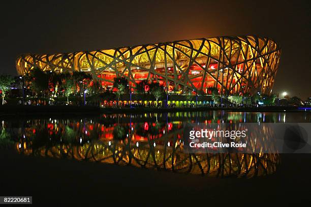 The National Stadium is illuminated during the Opening Ceremony for the Beijing 2008 Olympic Games on August 8, 2008 in Beijing, China.
