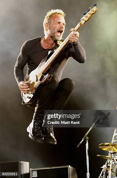 Sting of The Police closes day three of the Isle of Wight Festival 2008 at Seaclose Park on June 15, 2008 in Newport, Isle of Wight, England.