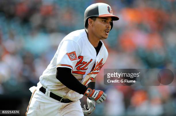 Ruben Tejada of the Baltimore Orioles runs the bases against the Houston Astros at Oriole Park at Camden Yards on July 23, 2017 in Baltimore,...