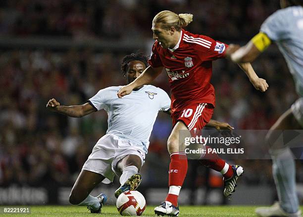 Liverpool's Ukranian forward Andriy Voronin breaks through against Lazio during the pre-season friendly football match at Anfield, Liverpool,...